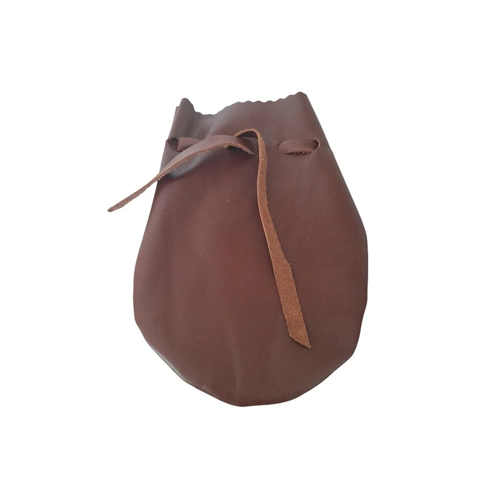 Handmade Brown Leather Drawstring Pouch Medieval Renaissance Dice Bag 9.5x7.5